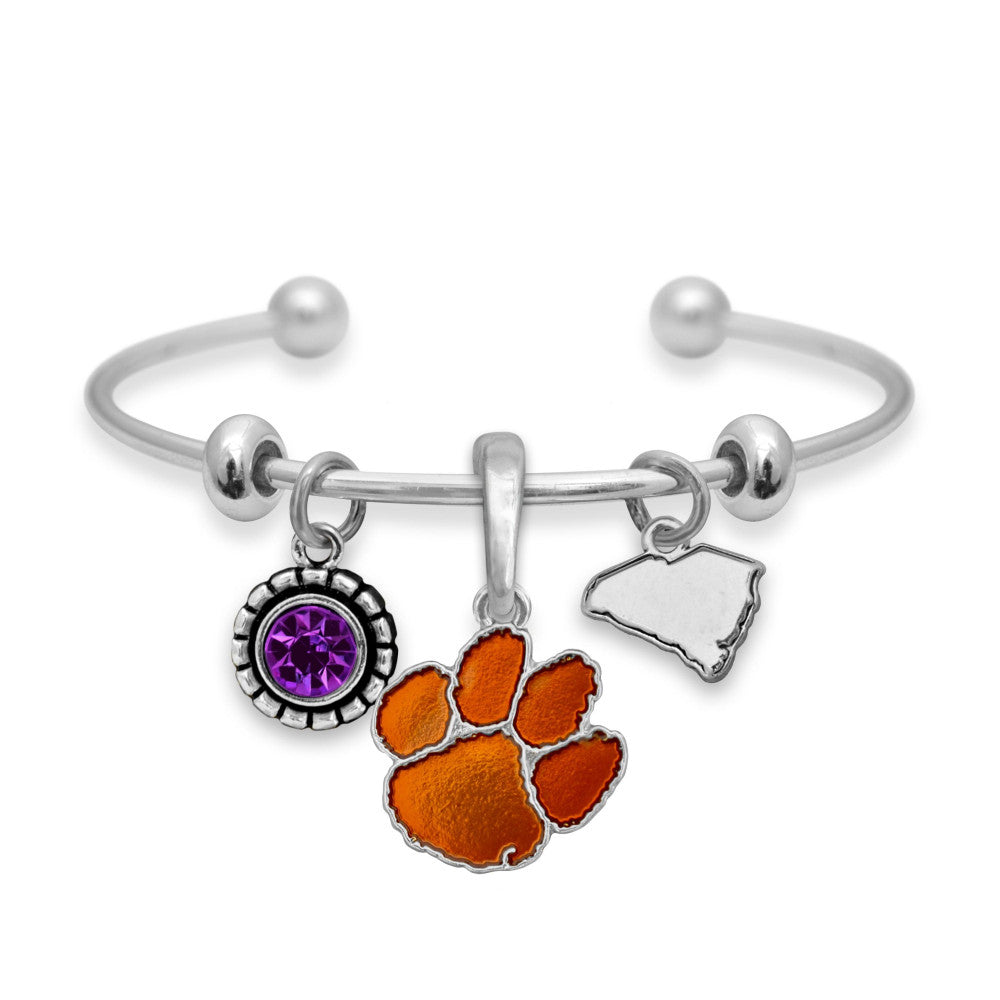 Clemson Tigers Home Sweet School Orange Enamel and Silver Tone Bracelet